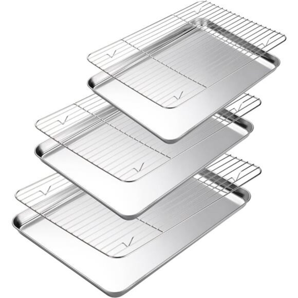 Baking Sheet with Cooling Rack Set of 6, 3 Premium Stainless Steel Cookie - Picture 1 of 7